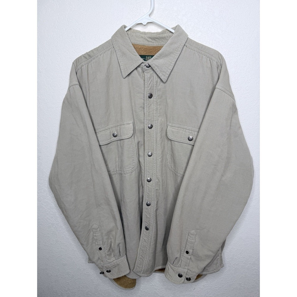 Vtg Orvis Sherpa Fleece Shacket Men's L Beige Tan Button Up Lined Jacket 90's